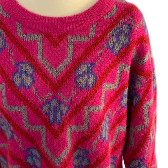 Vintage Sweaters - TOGETHER! Vintage Bright Pink Oversized Sweater
